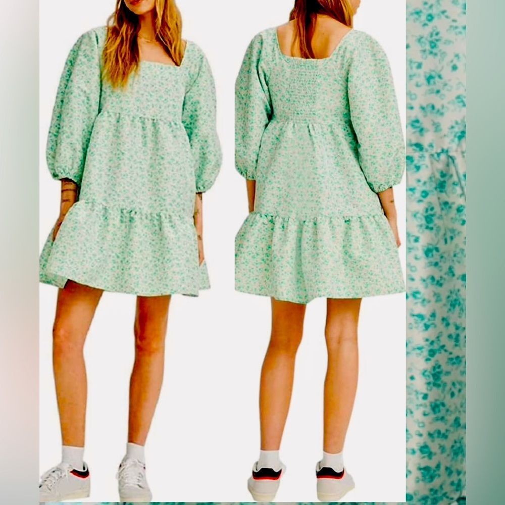 Levi's  Dolci Baby Doll Dress Odessa Floral Electric Green Size M~NWT
